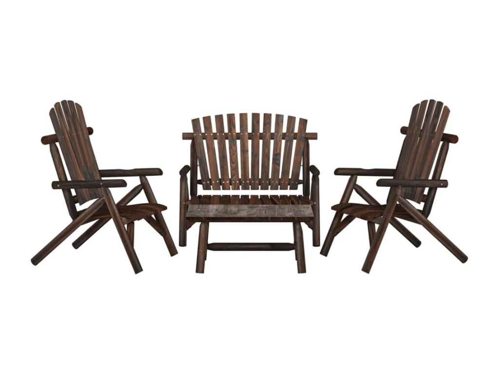 Ensemble de mobilier de jardin 4 pièces en bois massif marron