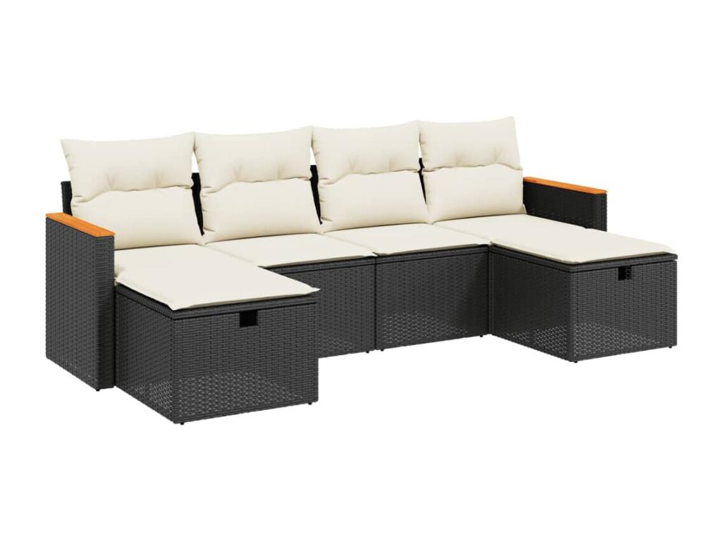 Ensemble de mobilier de jardin 6 pièces en résine tressée noire avec coussins - dlz1766573008845