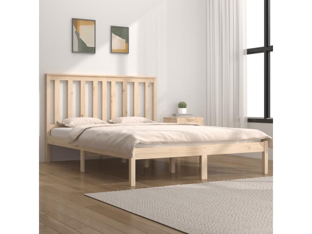 Cadre de lit en pin brun, 140 x 190 cm