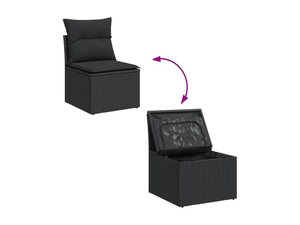 Ensemble de mobilier de jardin 11 pièces en résine tressée noire avec coussins - dlz1766572877793