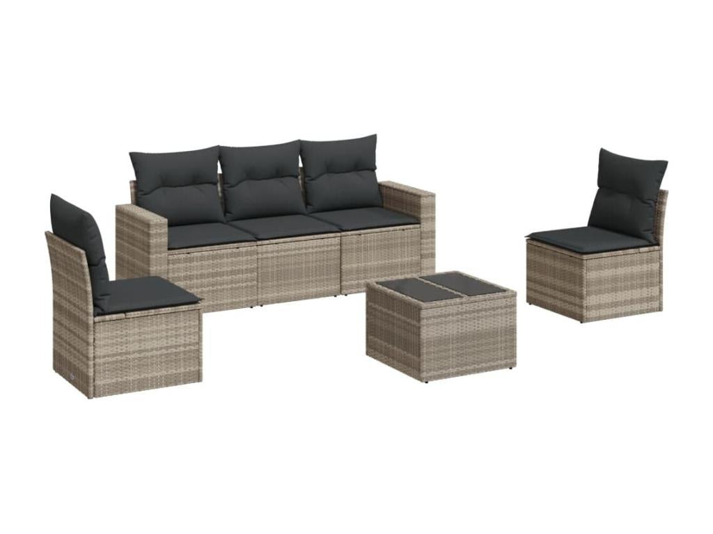 Ensemble de mobilier de jardin 6 pièces en résine tressée grise avec coussins - dlz1766572914403
