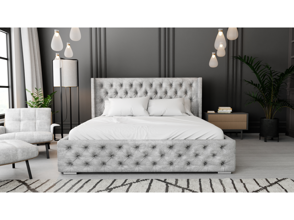 Sommier en velours gris avec rangement, 180 x 200 cm