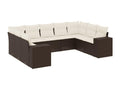 Ensemble de mobilier de jardin 9 pièces en résine tressée marron, avec coussins