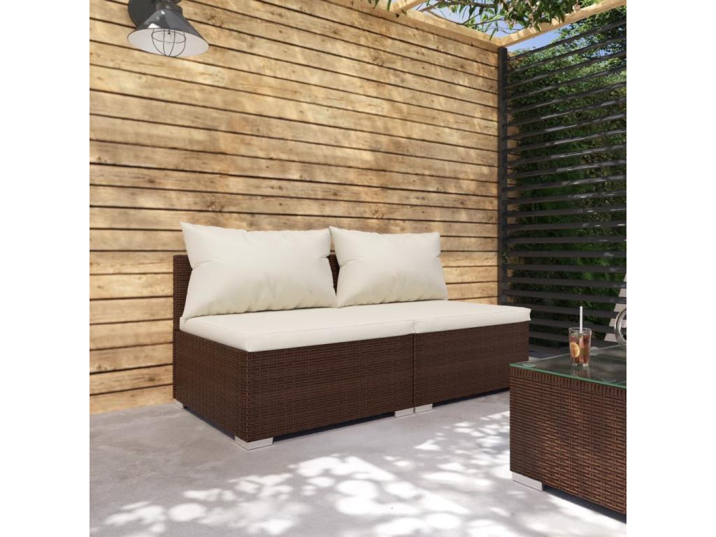 Ensemble de mobilier de jardin 2 pièces en résine tressée marron, avec coussins - dlz1766572587830