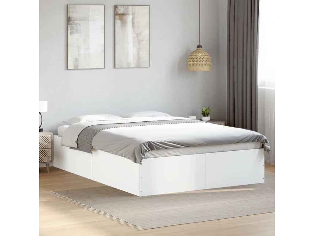 Cadre de lit en bois d'ingénierie blanc, 135 x 190 cm