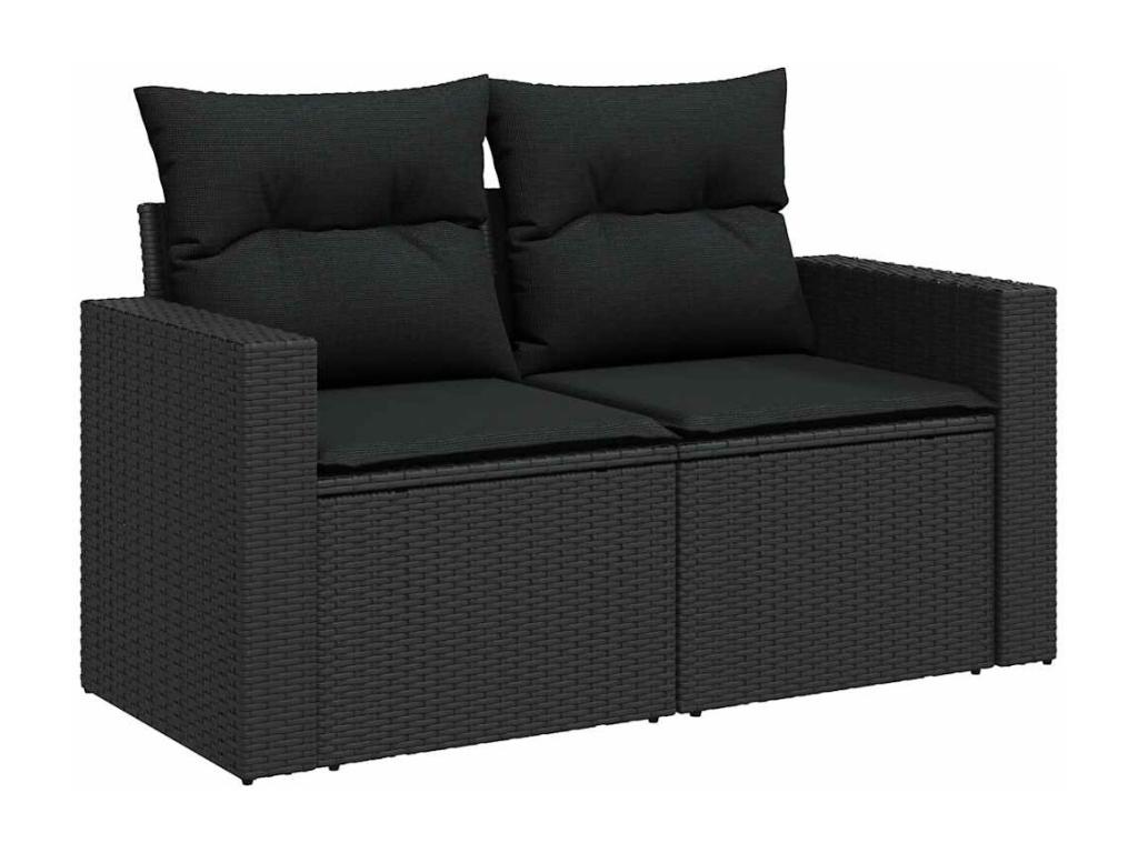 Ensemble de mobilier de jardin 7 pièces en résine tressée noire, avec coussins - dlz1766572838753