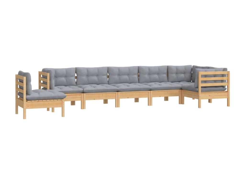 Ensemble de mobilier de jardin 8 pièces en pin gris, avec coussins