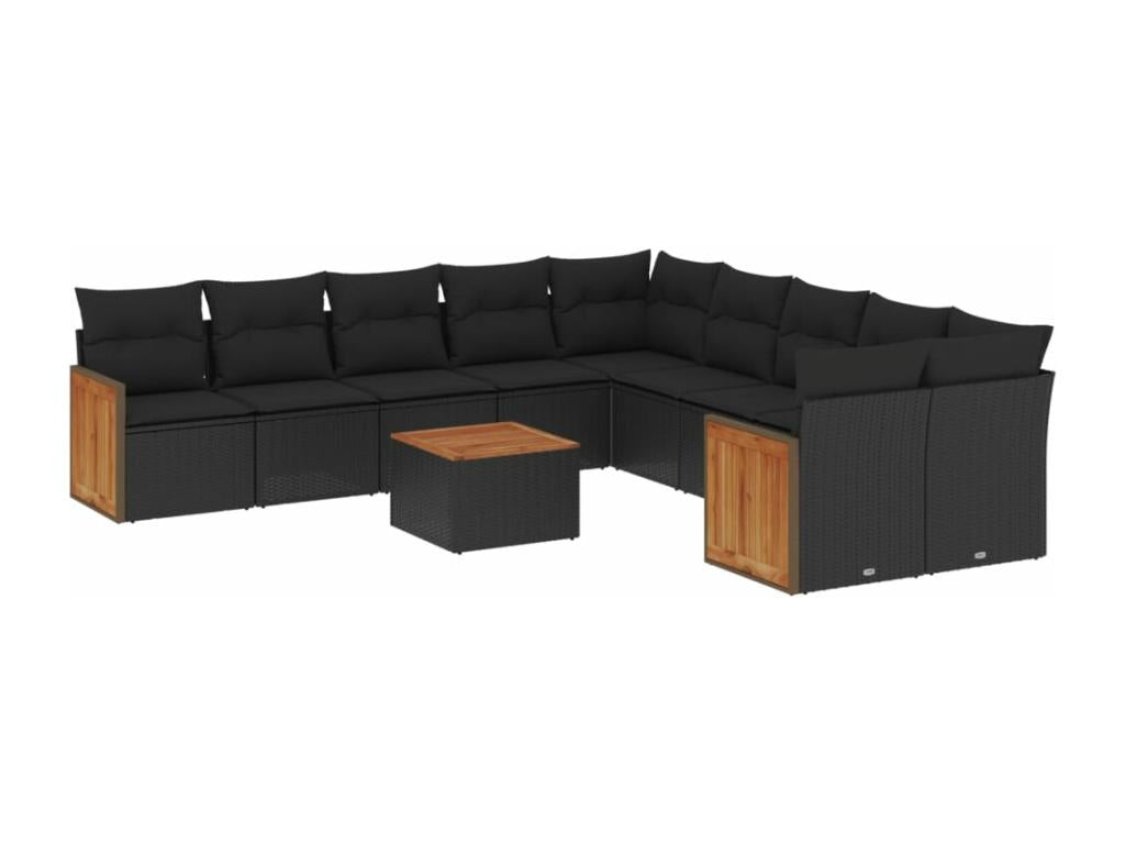 Ensemble de mobilier de jardin 11 pièces en résine tressée noire avec coussins - dlz1766572645405