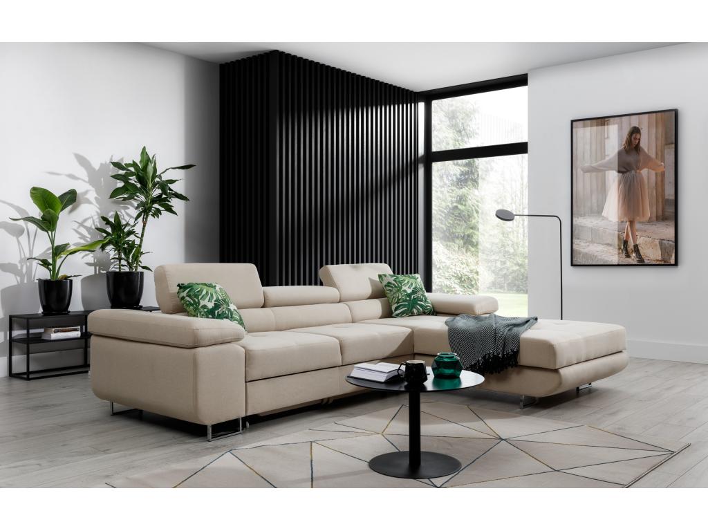 Canapé-lit en cuir gris avec rangement, 280 cm